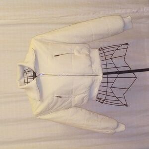 Cropped Puffer Jacket with Knit Collar - Cream sz Large